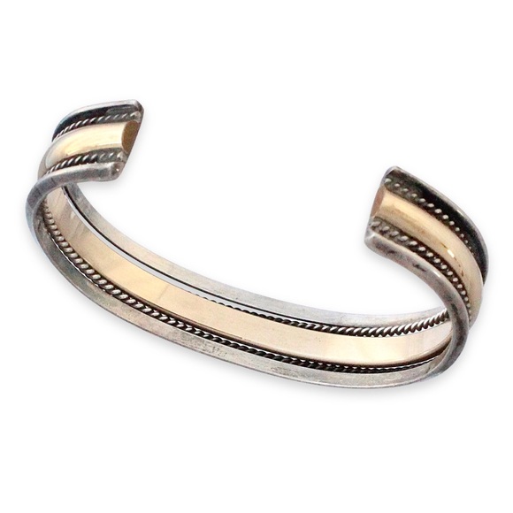Vintage Sterling Silver & 12K Gold Filled Cuff Bracelet Two Tone Native American - Picture 5 of 7
